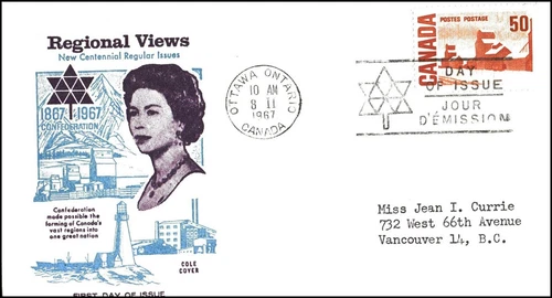 Canada FDC - 1967 - Centennial Issue $0.50, Scott # 465A, Cole Addressed