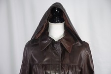 Harrod's Vintage Women's Hooded Leather Overcoat Size 12 England Brown 8 Us Boho