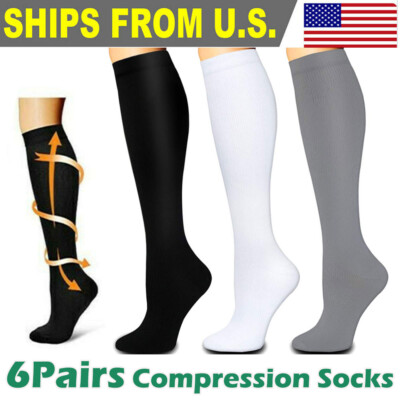 6Pair Compression Socks 20-30 mmgh For Women Men With Arch Graduated Support Sox