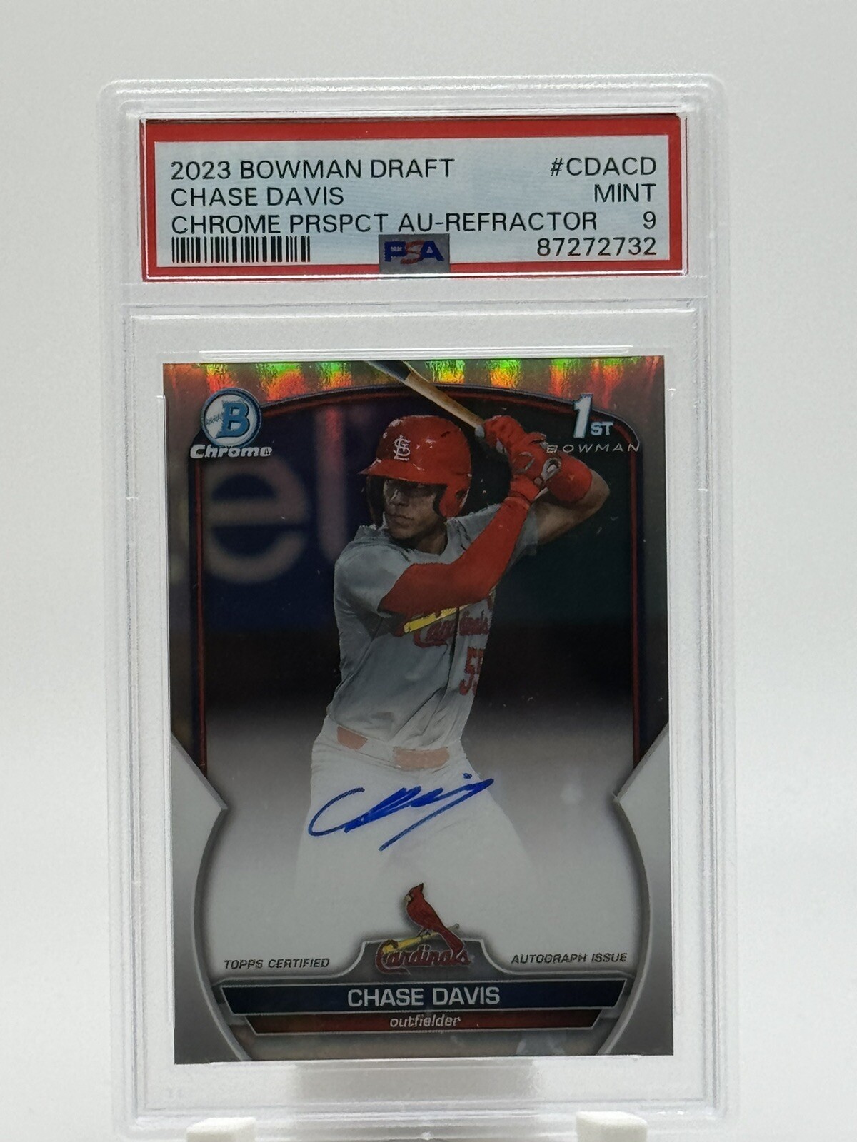 2023 Bowman Draft #CDACD Chase Davis Chrome Auto Refractor /499 PSA 9 Cardinals