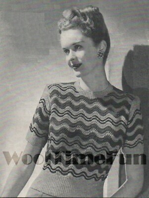 Strickmuster Vintage 40er Jahre Damen Pullover im Wellendesign, lang & kurzarm