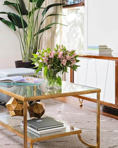 Katina Antique Gold Leaf Coffee Table With Shelf Forged Iron Uttermost 24540 - Picture 9 of 11