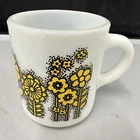 Hazel Atlas Vintage Milk Glass Coffee Mug Yellow Flower Power Retro Cup MCM