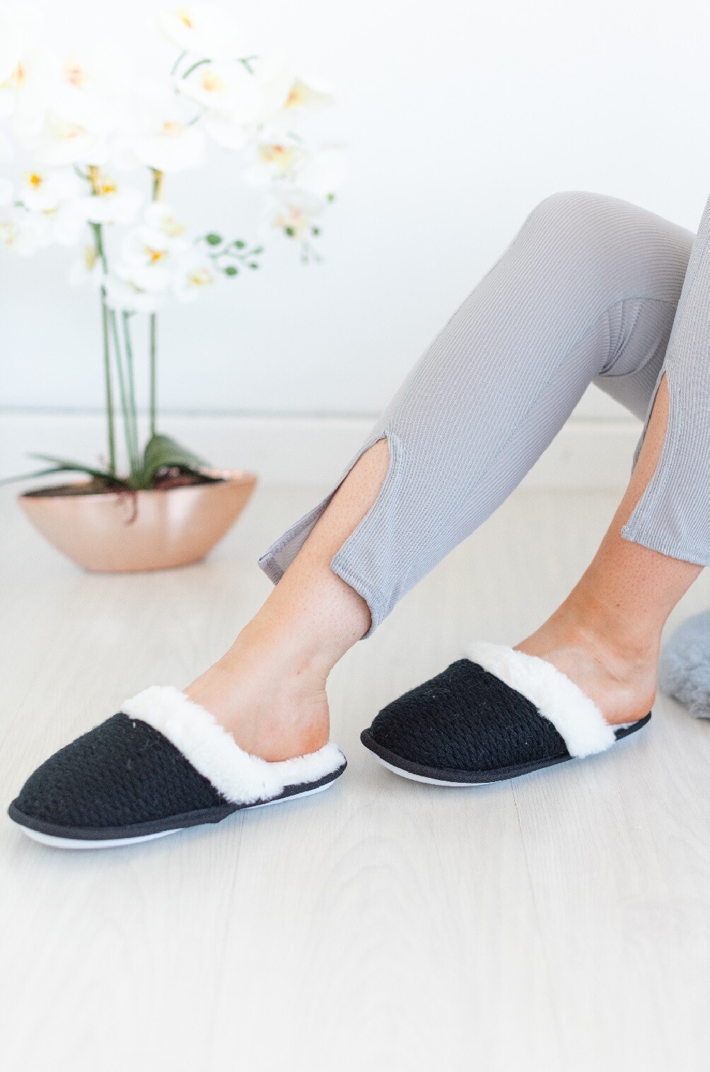 SAOLA PANTOFOLE DA INTERNO DONNA SUOLA RIGIDA CALDO PILE LAVORATO A MAGLIA FODERA PIATTA SLIP ON