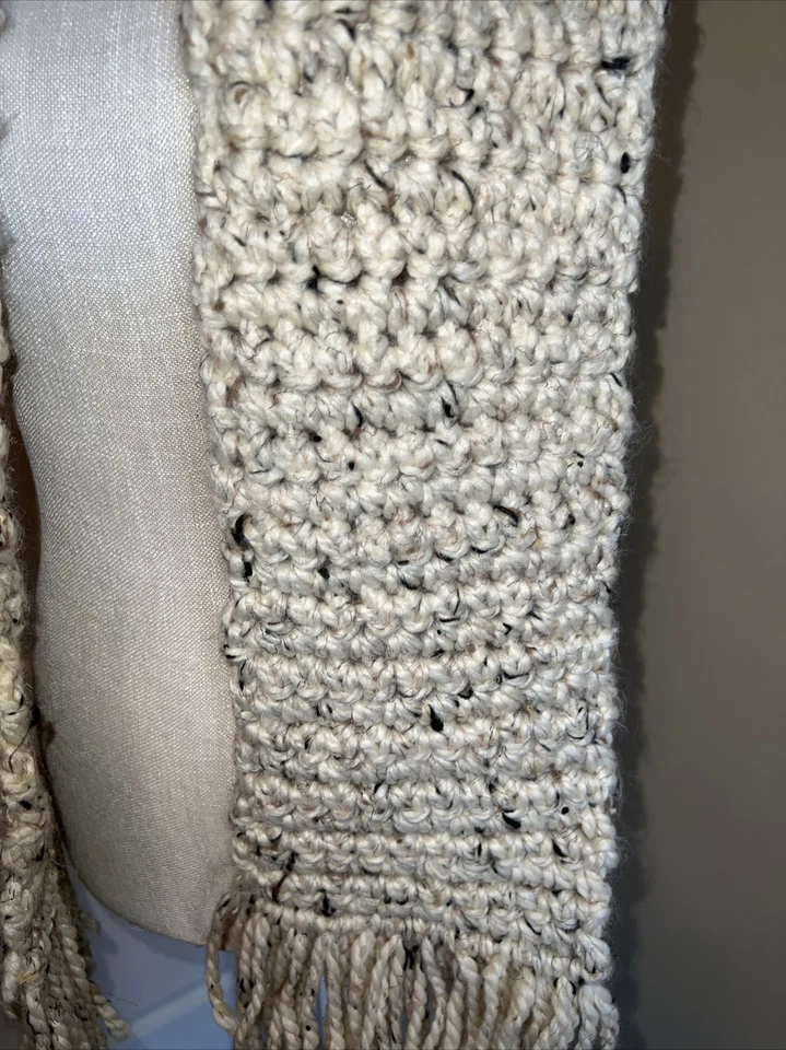 Handmade: Crochet Khaki Scarf with Fringe Chunky multicolor - Image 3 of 3