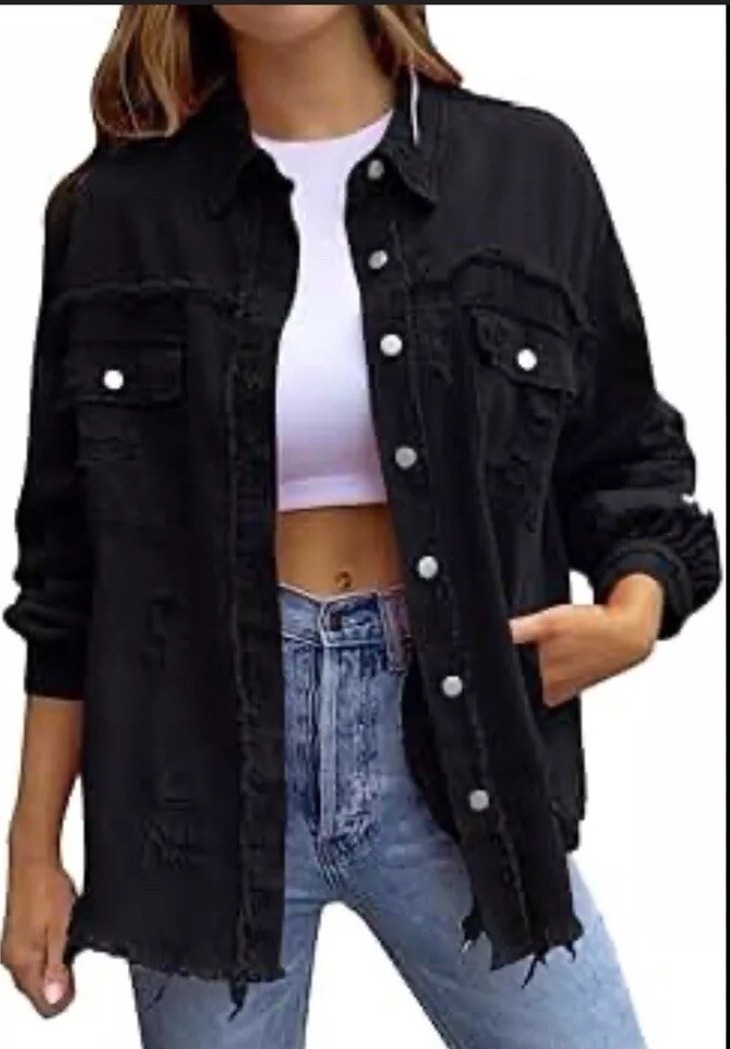 ジャケット・アウター zara BLACK denim jacket S size Zara Black Cotton Distressed Denim Oversized Jean Jacket