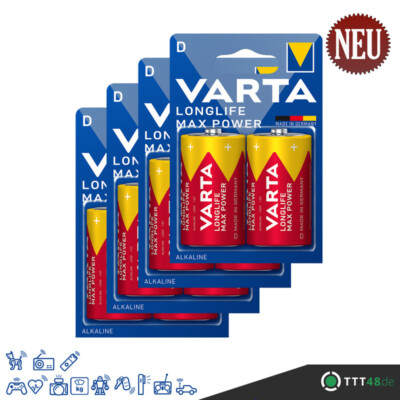 8 x Varta Longlife Max Powe Mono D 1,5V LR20 MN1300 Alkaline 4720 4 x 2er VPE