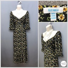 Blue Vanilla Black & Yellow Mix Floral Off-Shoulder Dress UK 14 EUR 42 Long