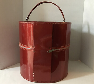 Red hat box, wig box with handle and zipper closure, red patent, 13\