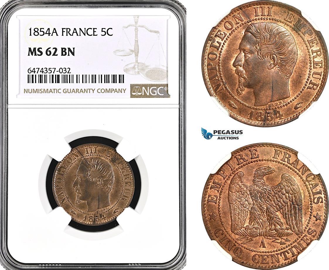 AG960, France, Napoleon III, 5 Centimes 1854 A, Paris Mint, KM