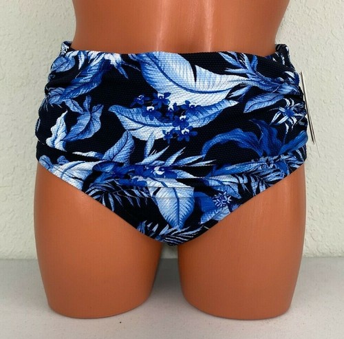 Tommy Bahama hochtailliert gekräuseltes Damen-Bikiniunterteil Indigo Garden schwarz Größe XS