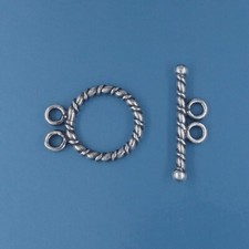 Oxidized Sterling Silver 2-Strand Twist Rope Round Toggle Clasp ap. 12 mm 44039