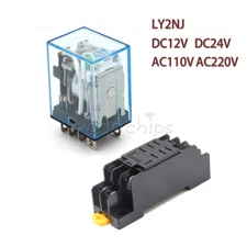12V 24V 110V 220V AC/DC Coil Power Relay LY2NJ DPDT 8Pin HH62P JQX-13F With Base
