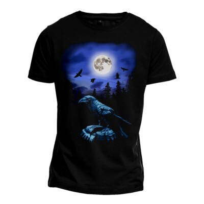T-Shirt ''RAVEN'' Krähe Rabe Vollmond Crow Gothic Metal Punk Grafik fair trade NEU