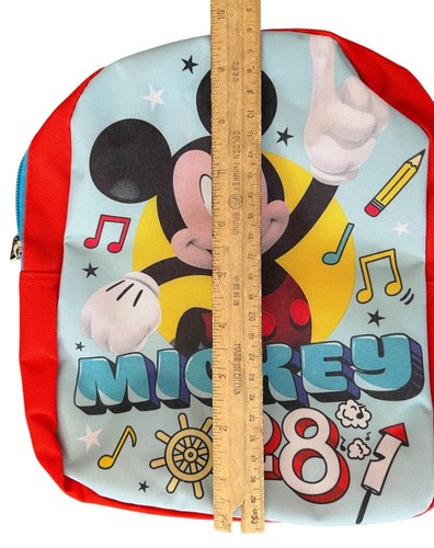 Mickey Mouse Backpack Youth 10"x 8"x 2.5" Red Blue Multi Pocket 28 Disney School - Picture 7 of 8