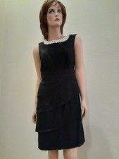 Connected Apparel Little Black Dress sz 10 with White Pearl Neckline $79 New