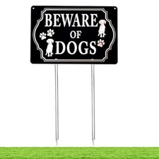 Kichwit Beware of Dogs Sign with Stakes, Aluminum, All Metal Construction,