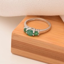 1.00 Ctw Round Shape Emerald 925 Sterling Silver Three Stone Women Wedding Ring