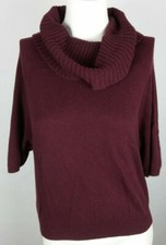 ANN TAYLOR LOFT Women's Sweater Small Burgundy Cowl Turtleneck 3/4 Sleeve S