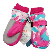 Girls Insulated Mittens: Toddler Pink Blue Ski Ages 2-3 Years 