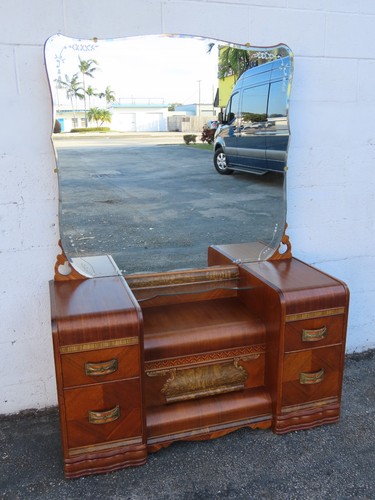 1920s Art Deco Waterfall Inlay Vanity Makeup Table 6300