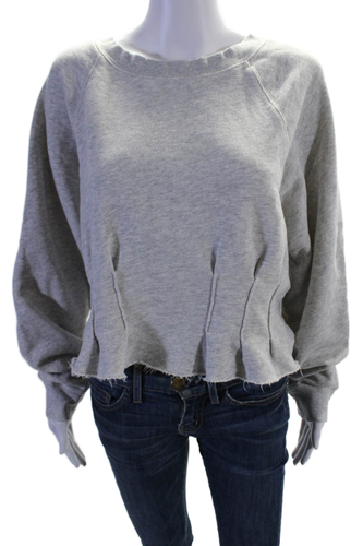 Current/Elliott Womens Cotton Long Sleeve Cropped Crew Neck Gray Size 3