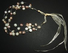 Real white cream freshwater pearls illusion bridal organza ribbon femme bracelet