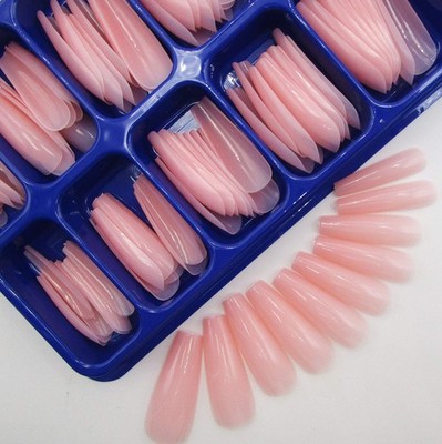 100pc Colored Long Coffin False Nails Artificial Acrylic Tips Ballerina Shape...