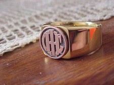 International Harvester IHC Gold Chrome Ring Size #12 NOS Unique Logo Hi-Quality