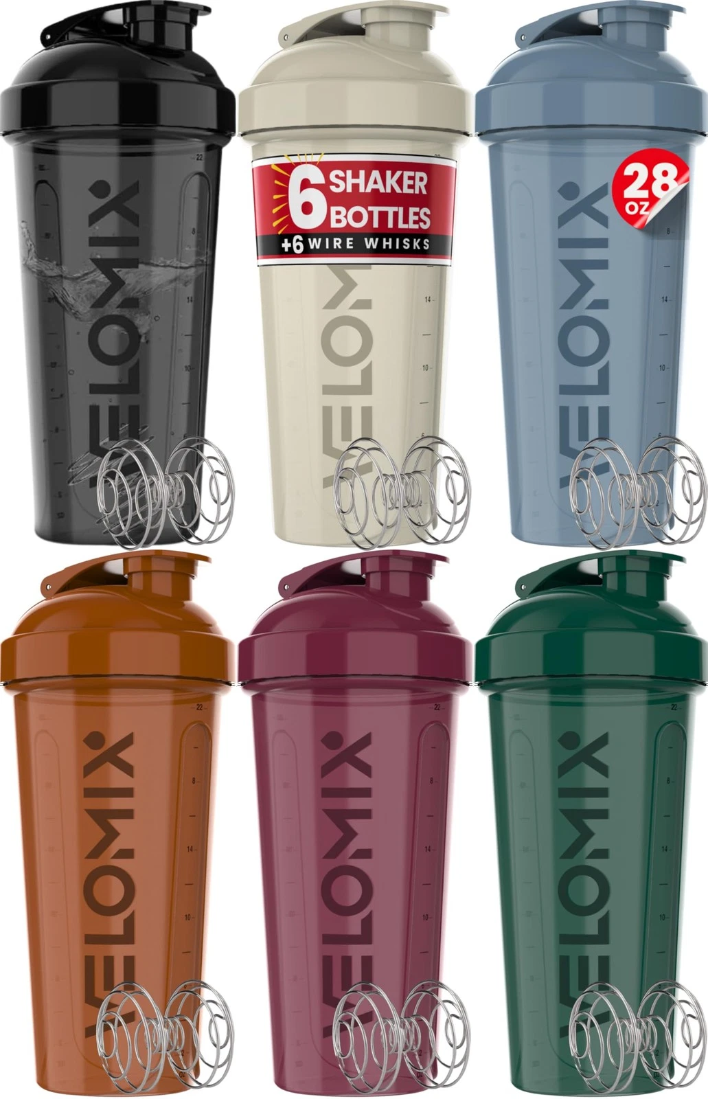 Protein Shaker Bottle 28 oz 6 PACK 6x Wire Whisk Leak Proof Earth Tones
Opens in a new window or tab