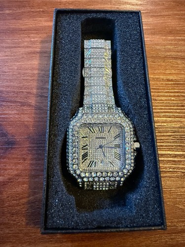 Marken Iced Out CZ Uhr Edelstahl Quarzwerk Neu