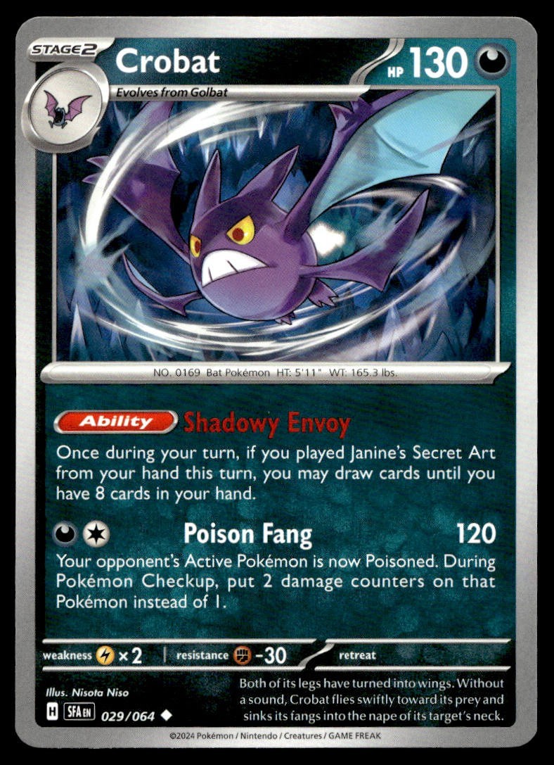 Crobat 29/64 Pokemon Card Shrouded Fable Uncommon 130 HP Near Mint S2