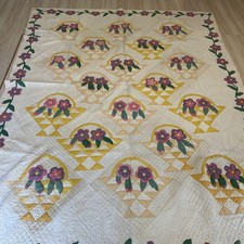 Antique Quilt Flower Basket Patchwork 210 272cm Purple Pink