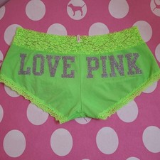 VTG VS PINK Glitter Graphic Cotton Lace Low Rise Boyshort Panty Size M