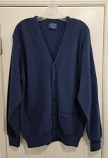VTg Pendleton Cardigan Men L Teal Blue 100 Shetland Wool L/S Grandpa Sweater