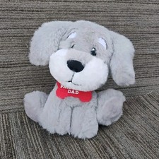 American Greetings Gray White Red Dog Plush Doll Father's Day Small 6-14"