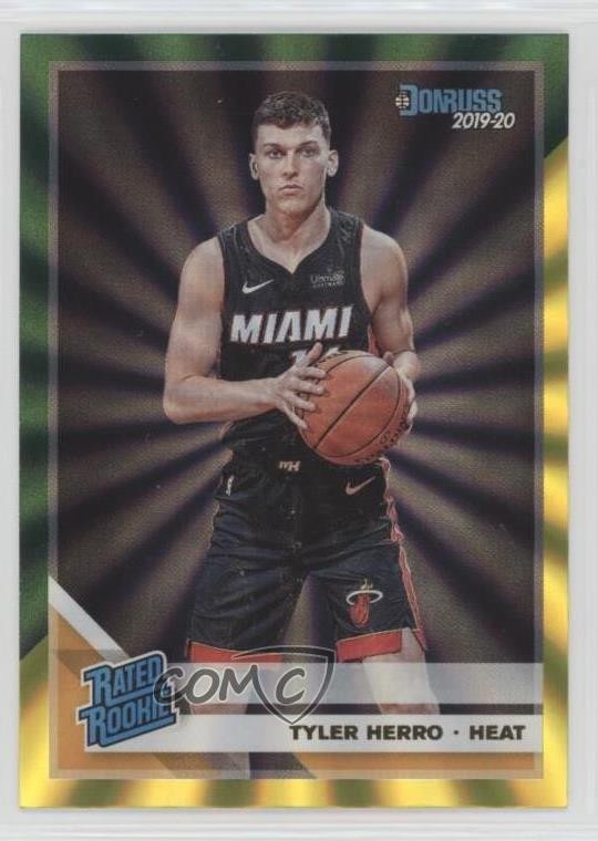 2019 Panini Donruss Rated Holo Green & Yellow Laser Tyler Herro Rookie RC 0n14