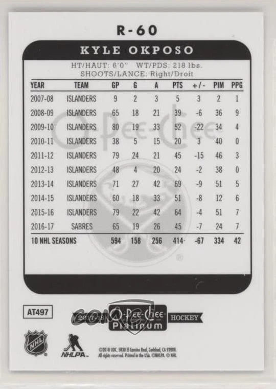 2017-18 O-Pee-Chee Platinum Retro Kyle Okposo #R-60 - Image 2 of 2