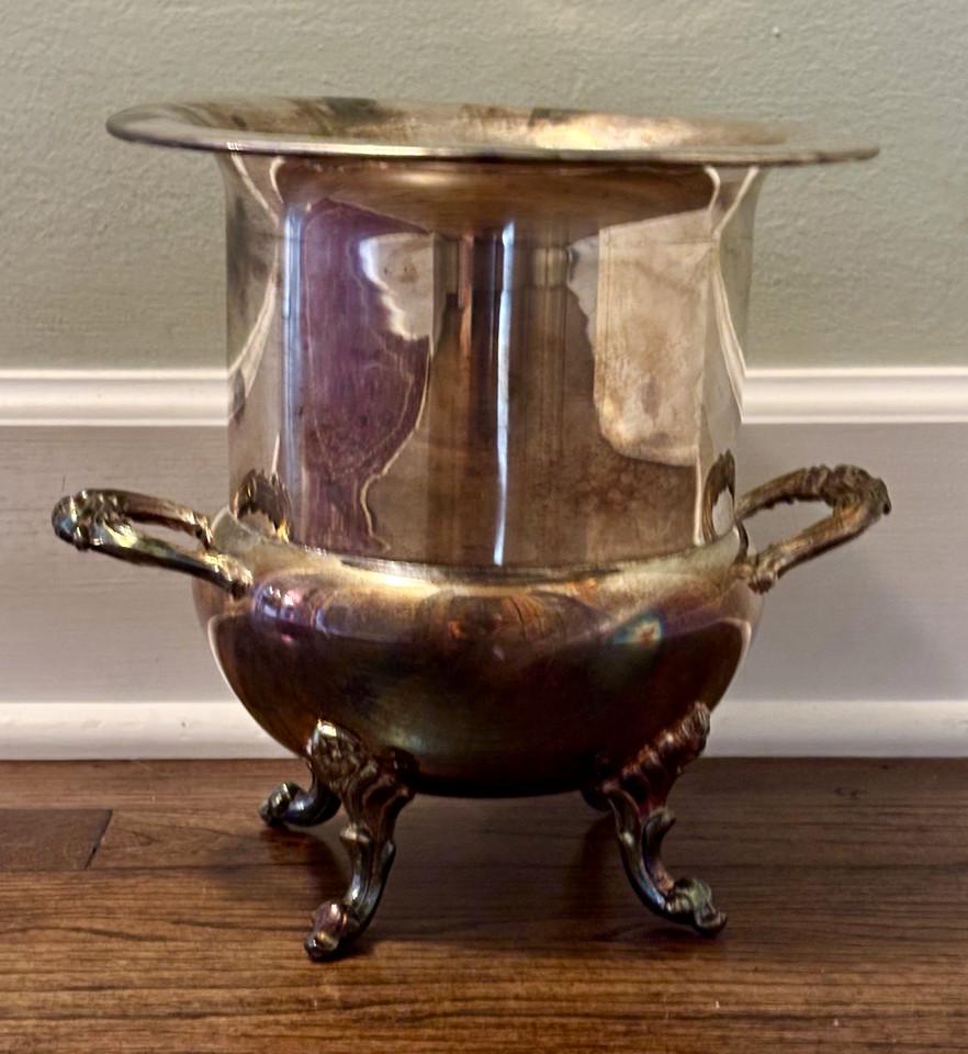 Vintage Silver Plate Urn Trophy Ice Bucket / Wine Champagne Cooler Handles, Feet
