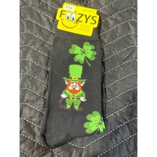 Foozys Crew Socks Men 10-13 Black NWT Leprechaun St Patricks Day Shamrock FM-66