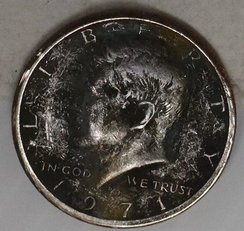 1971 D  kennedy half dollar -  ERROR - Black Beauty - annealed error - nice