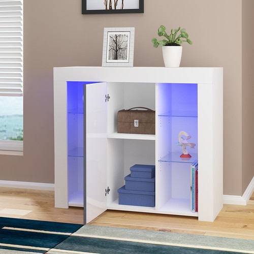 LED Storage Cabinet High Gloss Front Door Sideboard for Dining Room Display - Picture 9 of 41
