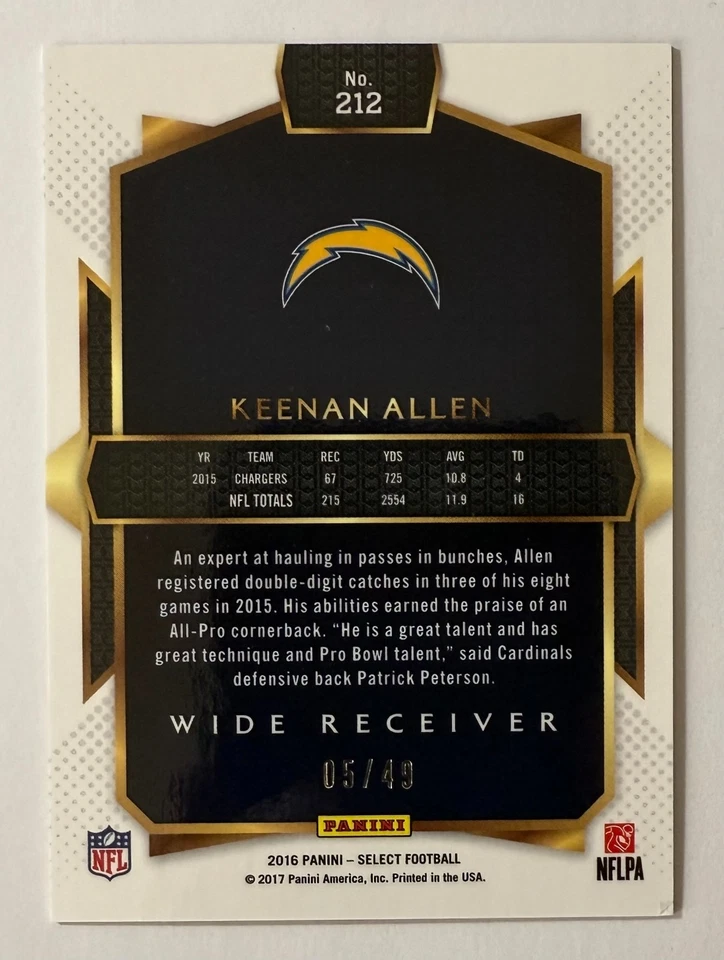 2016 Panini Select Keenan Allen Field Level Copper Prizm 05/49 - Image 2 of 2
