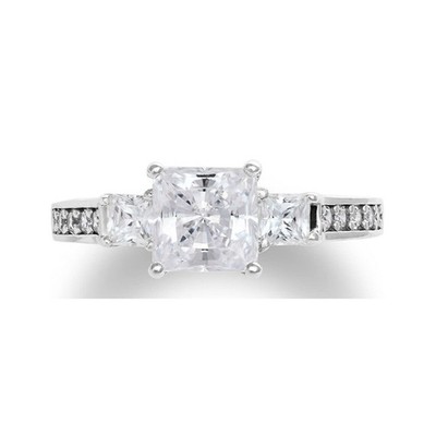 2.25CT Princess Cut Three Stone Moissanite Engagement Ring 14K White Gold Plated