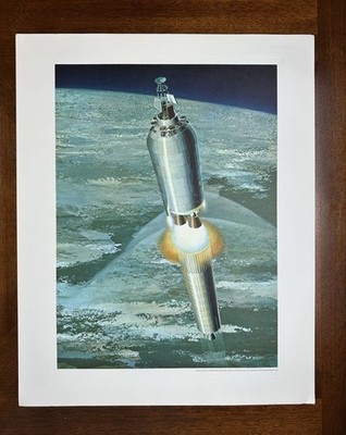 Rare Original General Dynamics Atlas - Centaur Rocket In Space Lithograph 16x20