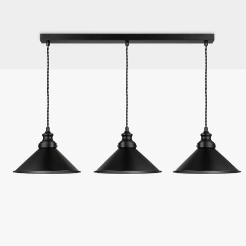 John Lewis Ceiling Light Tobias 3 Pendant Diner, H90 X W26 X D89cm, Black
