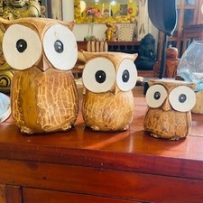 Gufi Set 3 Statuette Soprammobili Civetta Etnica