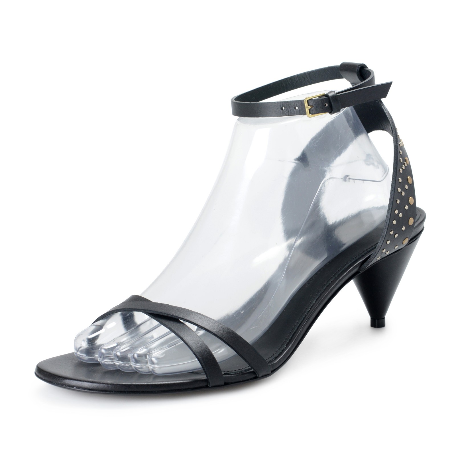 Женские черные кожаные босоножки BURBERRY London с ремешком на щиколотке на высоком каблуке 53190₽