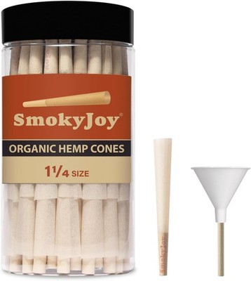 SmokyJoy 50 Pack 1 1/4 Size Cones - Pre Rolling Rolled Preroll Papers with Fi...