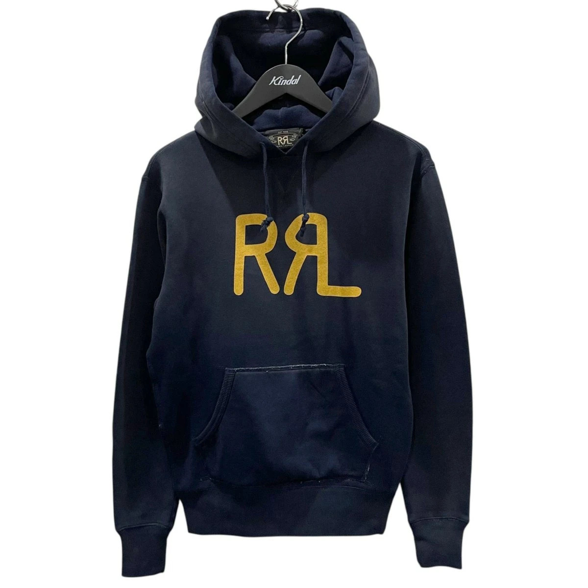 RRL Ralph Lauren Logo Printed Hoodie Parka Fleece Sweat Size XS Navy Casual Used